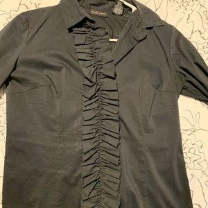 black dress up shirt with ruffles down the middle